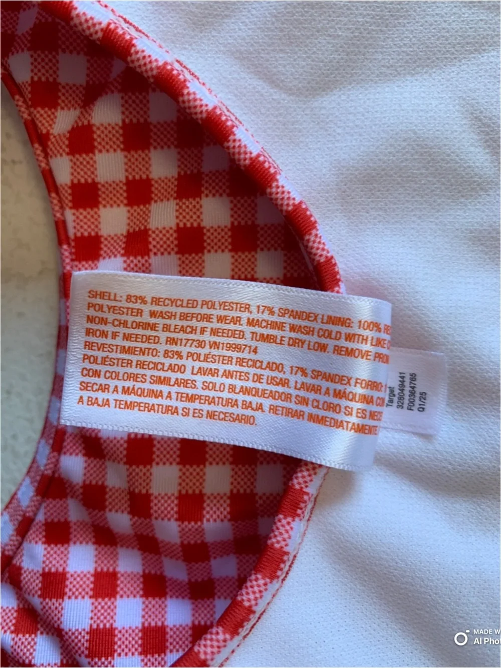 Cat & Jack Girls Red & White Gingham Check One Piece Swimsuit Size 5T NWT